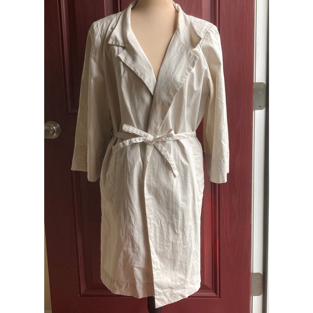Focus 2000 Linen Blend Trench Coat Style Women 14 Cream Belt Minimalist Capsule